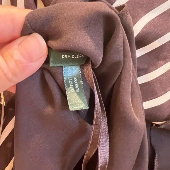 Ralph Lauren brown white chevron stripe skirt 6 smooth satin-like a-line - Picture 9 of 11